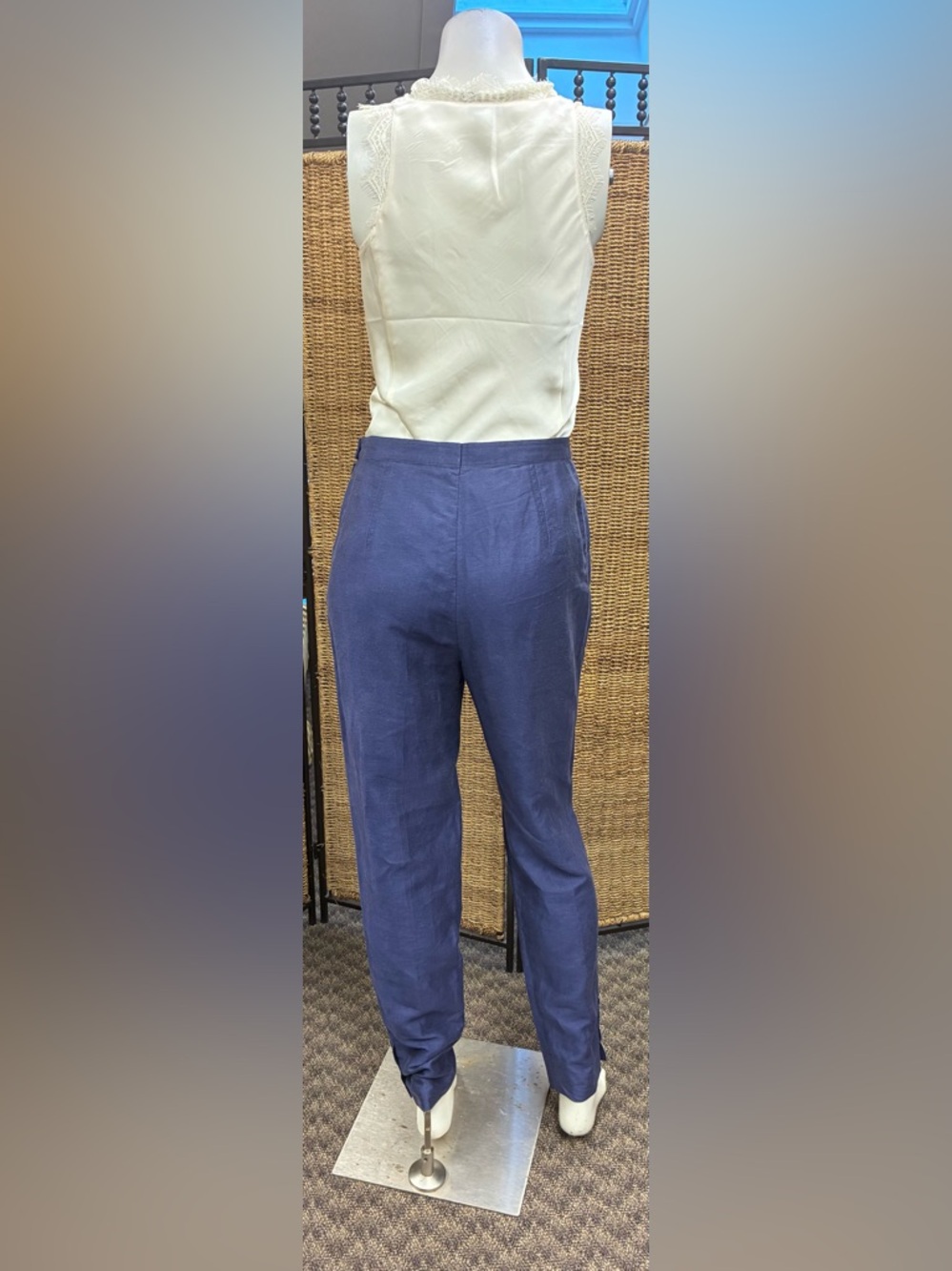 Escada Margaretha Ley Linen Suit Set Blue EU 40 Blazer Pants Vintage Designer - Picture 5 of 9